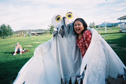 Sharon Shorty with the Giant Owl